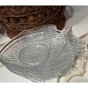 Vintage Arcoroc France Fish Shaped Plates Clear Glass 8"x6" Set of 4